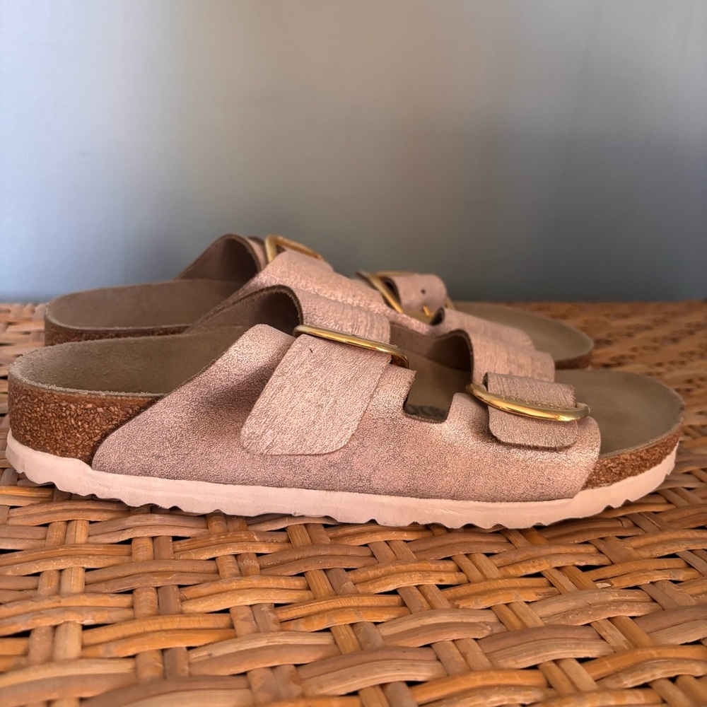 Birkenstock Rose Gold Shimmer Two Strap Arizon Sandals Size 39